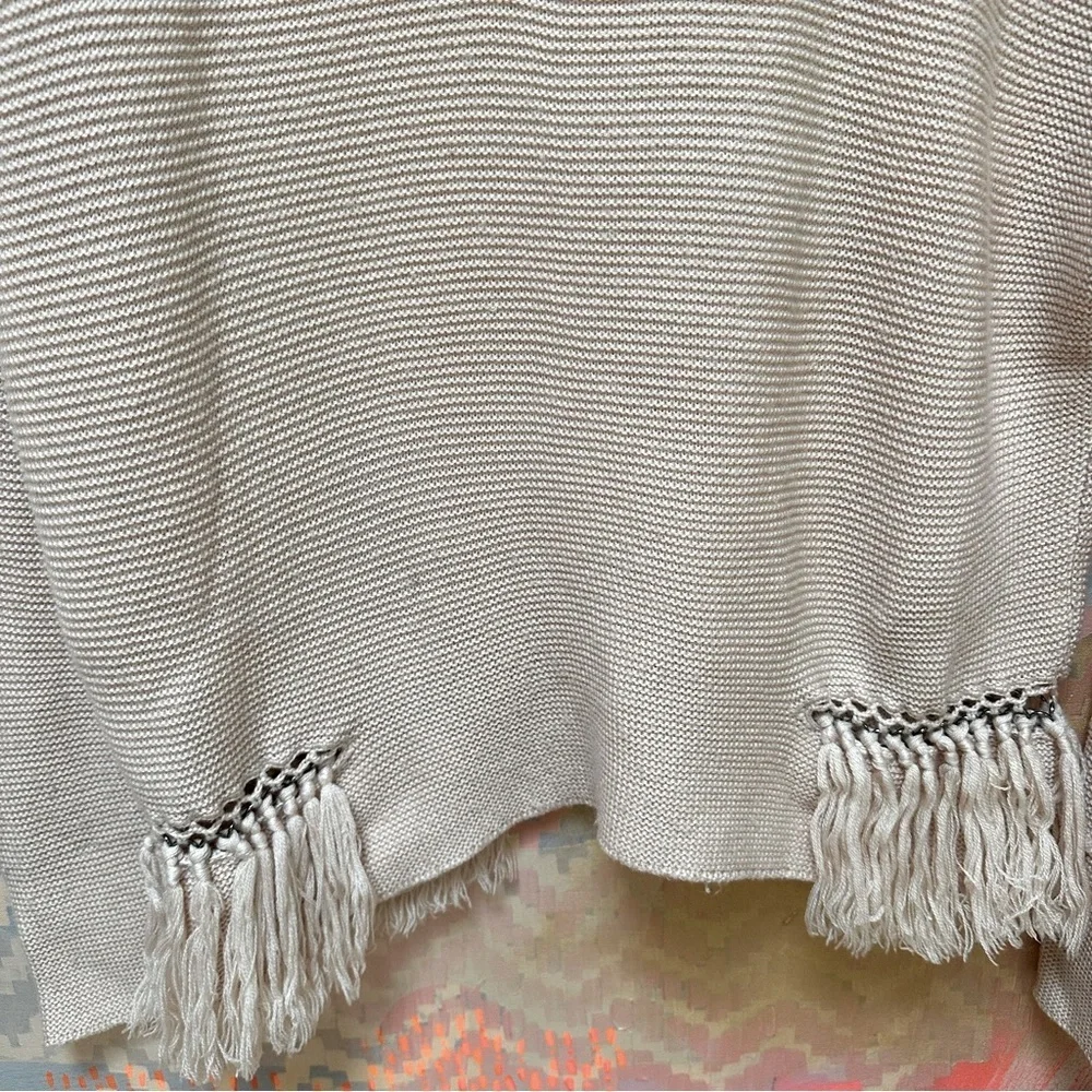 RAMY BROOK Kelly Sweater Blush Pink Pullover Fringe 100% Merino Wool